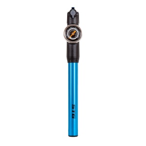 Насос STG GP-871E, Schrader/Presta, 1.5" манометр, шланг, алюминий, черный с синим
