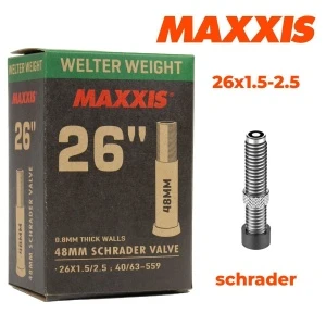Камера Maxxis Welter Weight 26x1.5/2.5 0.8 мм авто нип. 48 мм Камера Maxxis Welter Weight 26x1.5/2.5 0.8 мм авто нип. 48 мм